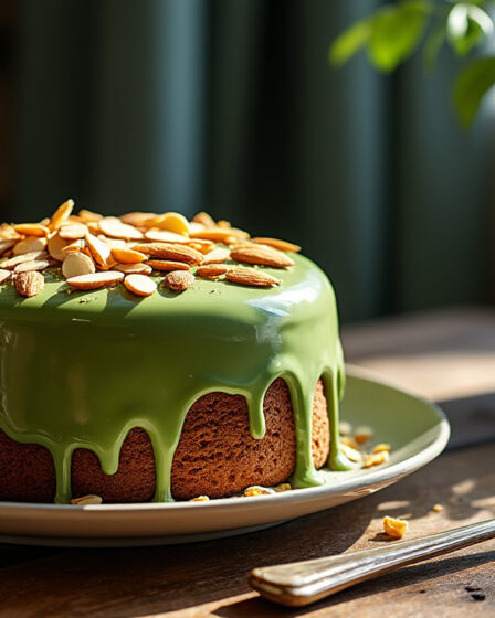 savourez une pause gourmande avec ce délicieux gâteau au thé matcha et aux amandes, une recette originale mêlant douceur et saveurs raffinées pour accompagner vos moments de détente.