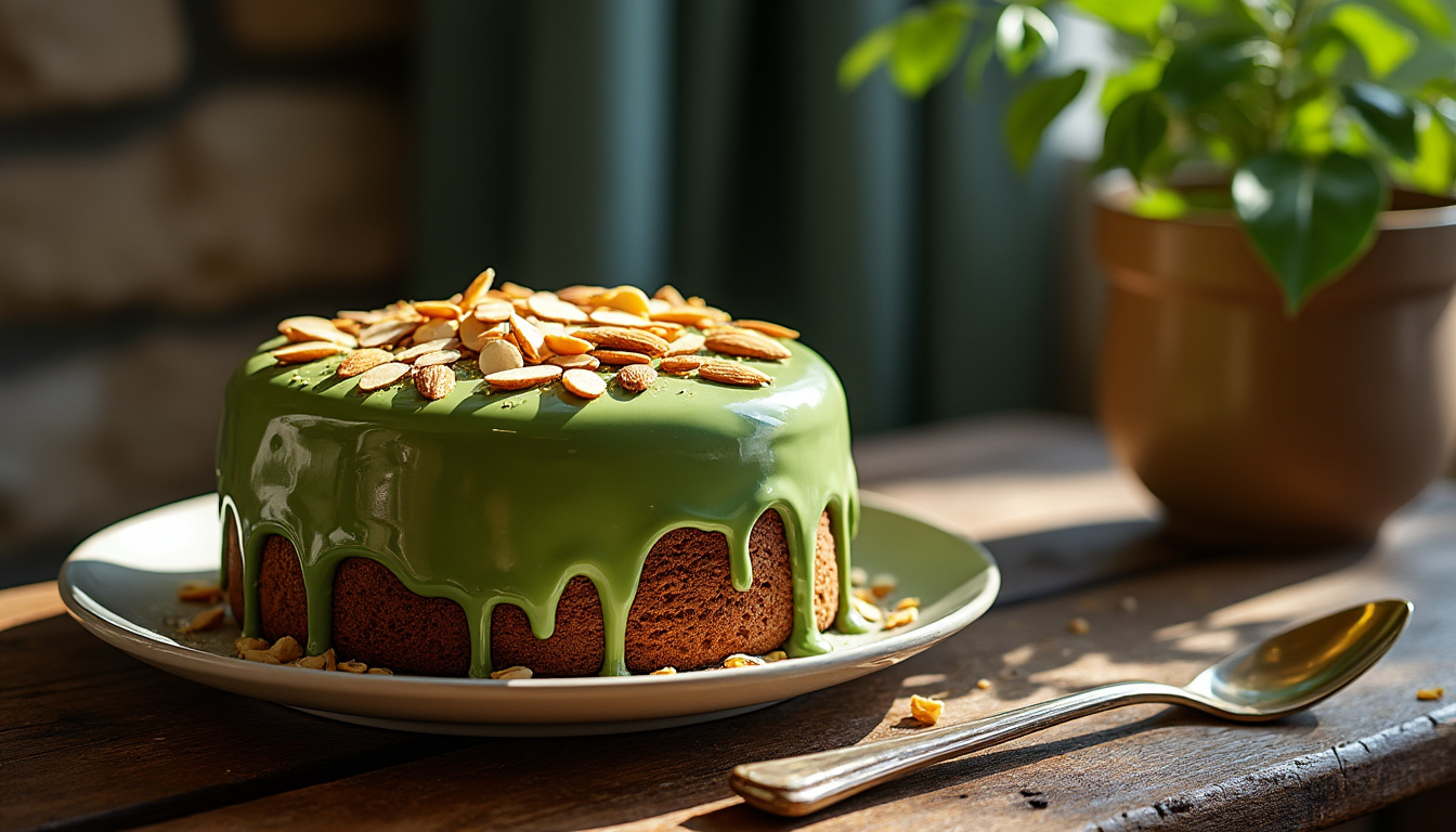 savourez une pause gourmande avec ce délicieux gâteau au thé matcha et aux amandes, une recette originale mêlant douceur et saveurs raffinées pour accompagner vos moments de détente.