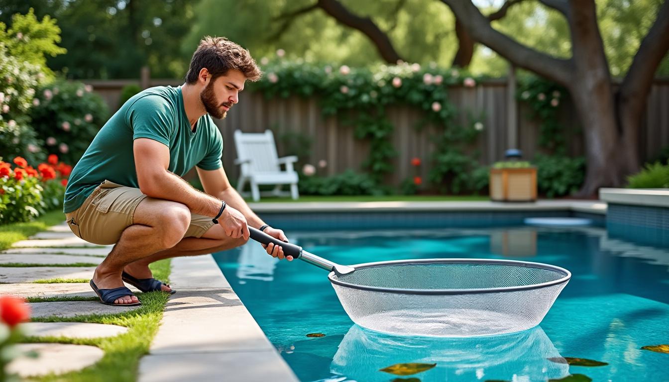 découvrez comment un filet de piscine à manche télescopique peut simplifier l'entretien de votre piscine et vous faire gagner un temps précieux.
