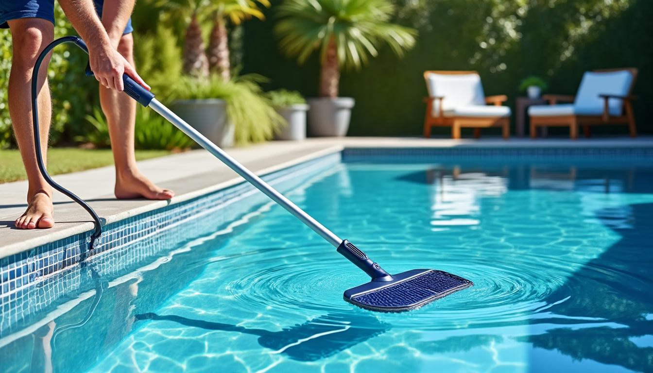 découvrez comment un filet de piscine à manche télescopique peut simplifier l'entretien de votre piscine et vous faire gagner un temps précieux.