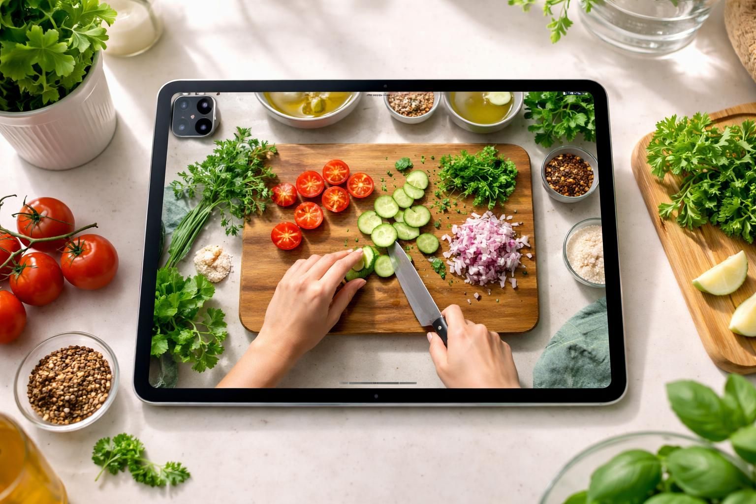 découvrez comment utiliser l'ipad a16 en vidéo top-down pour filmer des recettes nettes et détaillées, parfait pour partager vos créations culinaires.